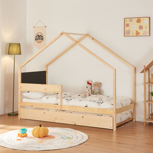 Lit cabane Sodankylä 90x200cm avec lit gigogne en bois de pin naturel [en.casa] - premiumXL