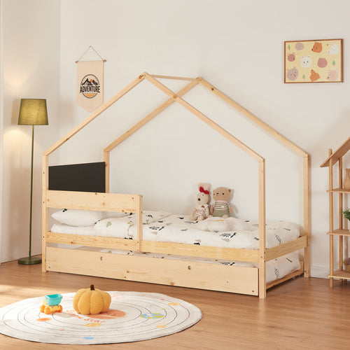 Lit cabane Sodankylä 90x200cm avec lit gigogne en bois de pin naturel [en.casa] - premiumXL