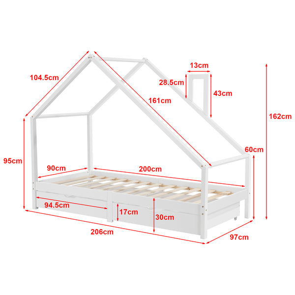 Lit d'Enfant Assling Forme Maison Capacité 100 kg 90 x 200 cm plusieurs couleurs [en.casa]