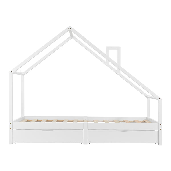 Lit d'enfant Assling de Forme Maison Matelas Capacité 100 kg 90x200 cm plusieurs couleurs [en.casa]