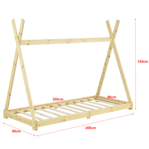 Letto per Bambino a Forma di Tenda Indiana 90 x 200 cm Lettino Tipi in Legno di Pino Design in Stile Montessori - Vari Colori