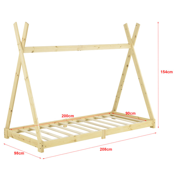 Letto per Bambino a Forma di Tenda Indiana 90 x 200 cm Lettino Tipi in Legno di Pino Design in Stile Montessori - Vari Colori