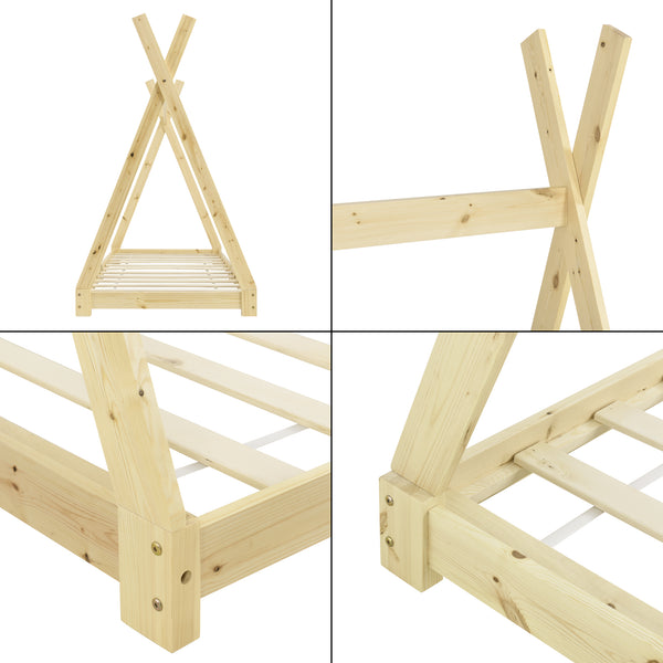 Letto per Bambino a Forma di Tenda Indiana 90 x 200 cm Lettino Tipi in Legno di Pino Design in Stile Montessori - Vari Colori