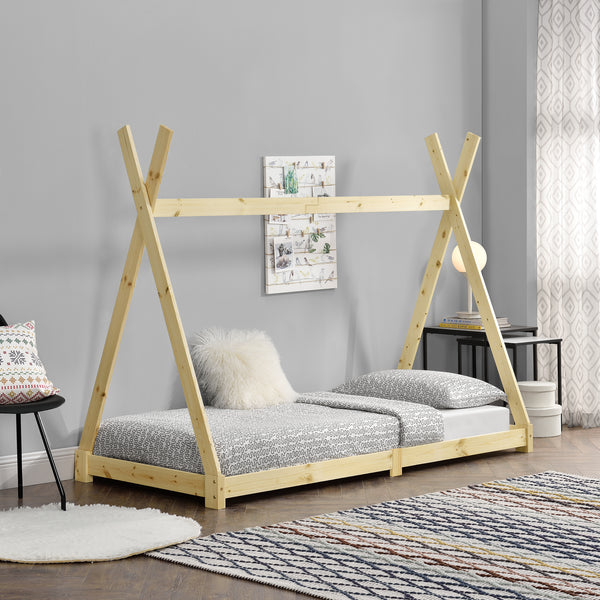 Letto per Bambino a Forma di Tenda Indiana 90 x 200 cm Lettino Tipi in Legno di Pino Design in Stile Montessori - Vari Colori