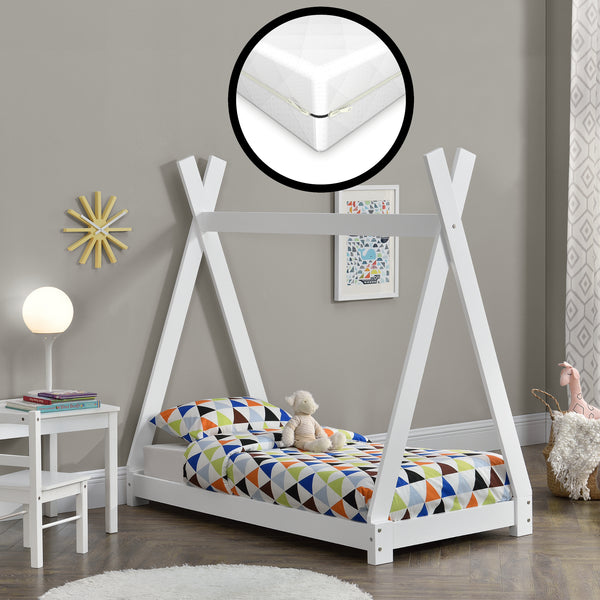 Lit Tipi pour Enfants avec Matelas Orthopédique Onejda Plusieurs Couleurs et Tailles [en.casa]