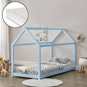 [en.casa] Lit D'enfant avec Matela Cadre de Lit 206 x 98 x 142 cm Matela Mousse Froid 90 x 200 cm Maison Bois Blanc 