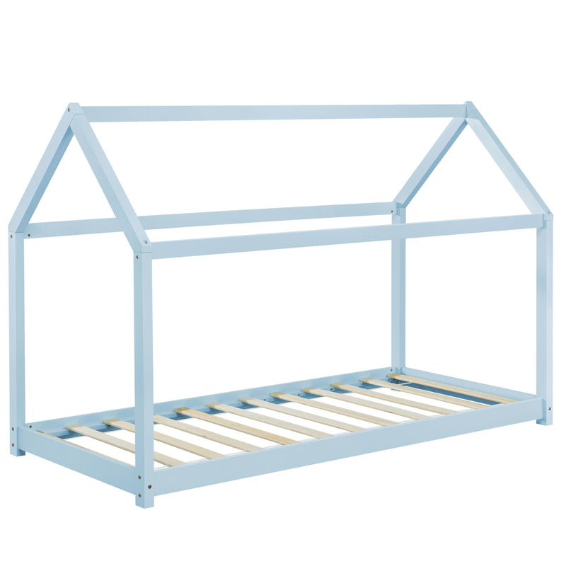 Croquis coté [en.casa] Lit D'enfant avec Matela Cadre de Lit 206 x 98 x 142 cm Matela Mousse Froid 90 x 200 cm Maison Bois Blanc 