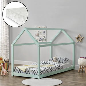 [en.casa] Lit D'enfant avec Matela Cadre de Lit 206 x 98 x 142 cm Matela Mousse Froid 90 x 200 cm Maison Bois Blanc 
