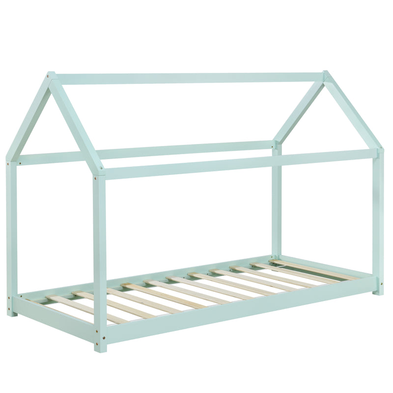 Croquis coté [en.casa] Lit D'enfant avec Matela Cadre de Lit 206 x 98 x 142 cm Matela Mousse Froid 90 x 200 cm Maison Bois Blanc 
