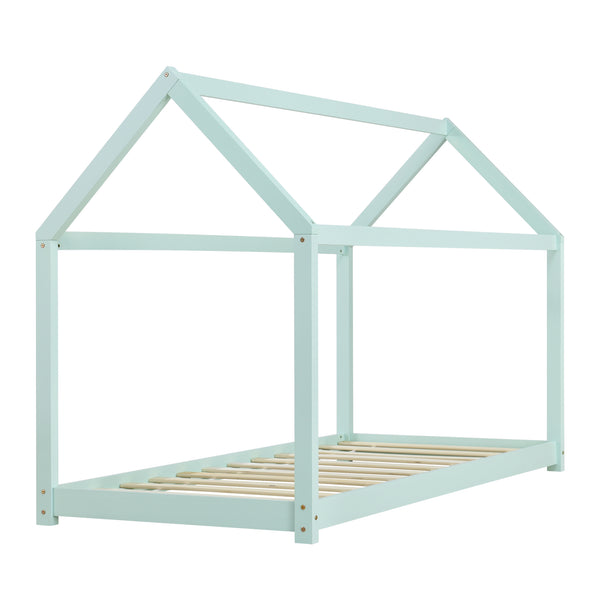 [en.casa] Lit D'enfant avec Matela Cadre de Lit 206 x 98 x 142 cm Matela Mousse Froid 90 x 200 cm Maison Bois Blanc 