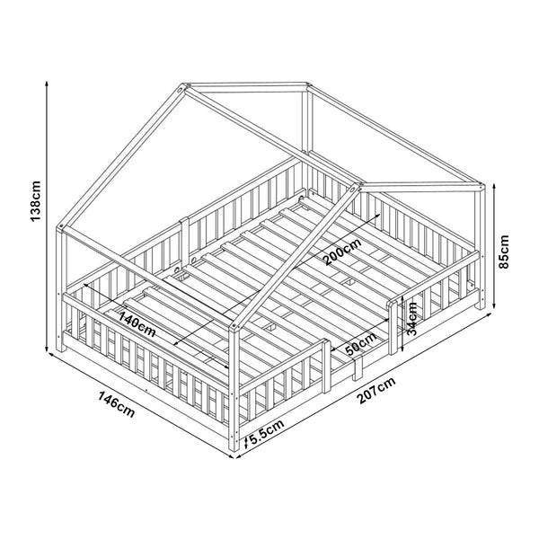 Lit cabane enfant solide Treviolo en bois de pin avec barrière de protection et matelas [en.casa] [neu.haus]