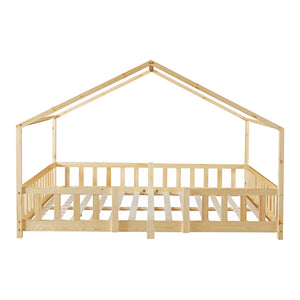 Lit cabane enfant solide Treviolo en bois de pin avec barrière de protection et matelas [en.casa] [neu.haus]