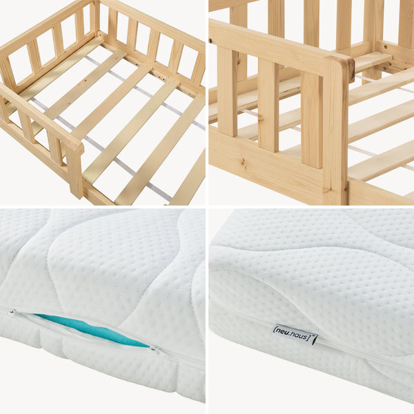 Letto per Cameretta Treviolo a Forma di Casetta in Stile Montessori con Materasso [en.casa]