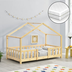 Lit d'enfant en forme de maison Treviolo avec matelas bois de pin [en.casa]

