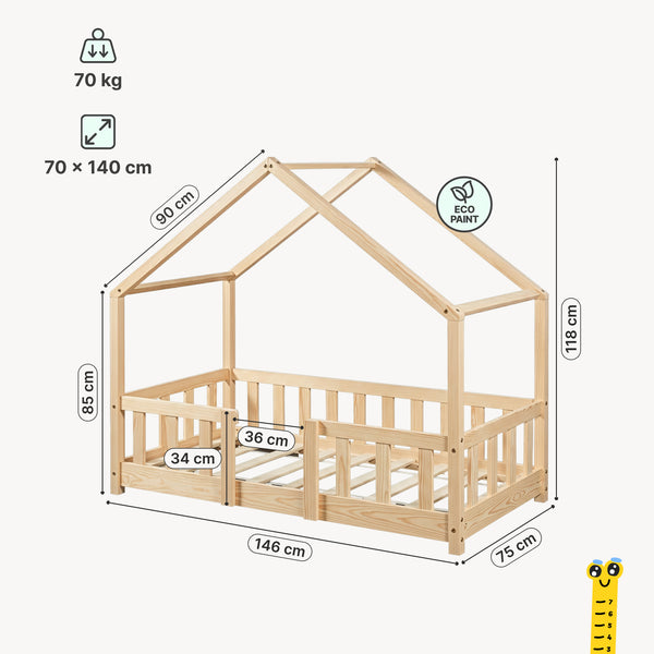 Letto per Cameretta Treviolo a Forma di Casetta in Stile Montessori con Materasso [en.casa]