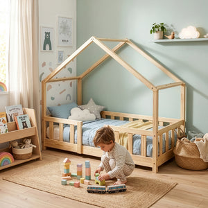 Letto per Cameretta Treviolo a Forma di Casetta in Stile Montessori con Materasso [en.casa]
