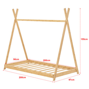 Lit tipi Vimpeli pour enfant avec matelas bambou naturel [en.casa]