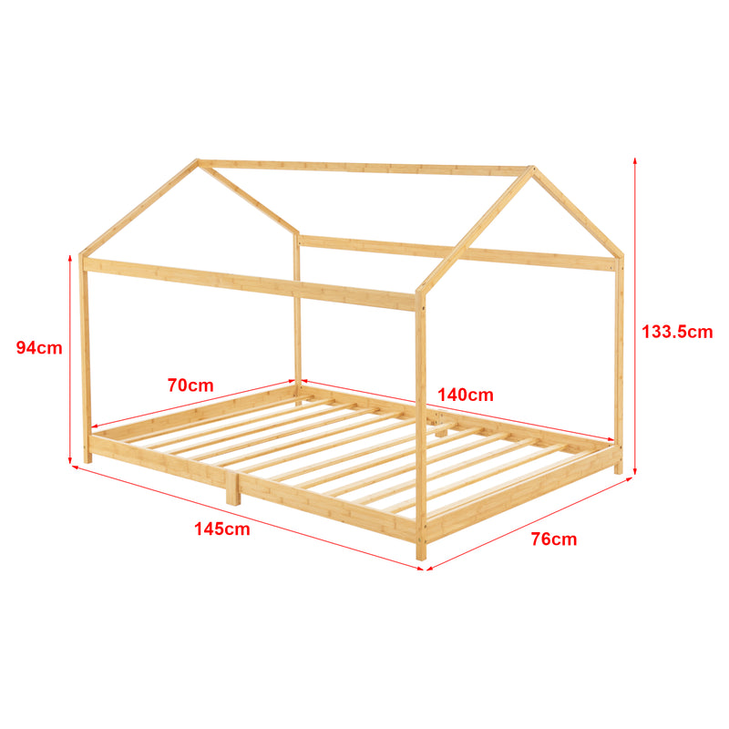 Croquis coté Lit cabane Vindafjord pour enfant bambou naturel [en.casa]