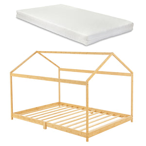 Letto Casetta per Cameretta ’Vindafjord’ con Materasso - Bambù Naturale [en.casa]