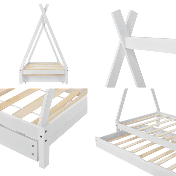 Lit Tipi avec Lit d'Appoint Cree  200 x 90 cm [en.casa]