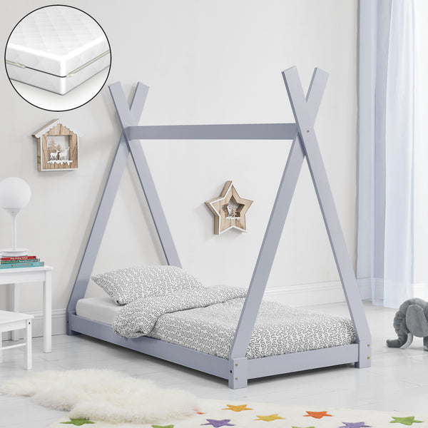 [en.casa] Letto per Bambino a Forma di Tenda Indiana con Materasso a Schiuma Fredda Lettino Tipi di Legno Pino in Stile Montessori con Materasso Anallergico Oeko-Tex Standard 100