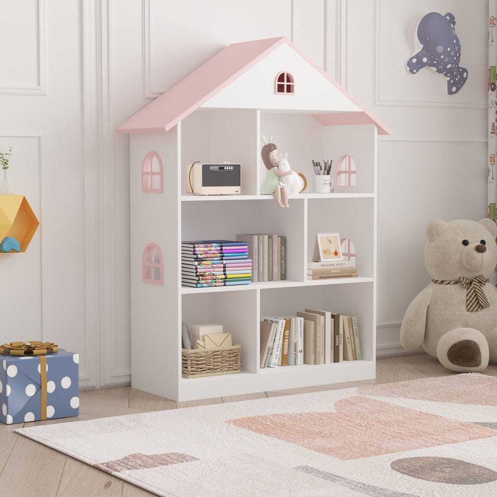 Bibliothèque pour enfants Vipsali 107 x 83 x 30 cm blanc rose [en.casa]