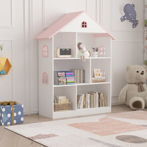 Kinderregal Vipsali 107x83x30 cm Weiß/Rosa [en.casa]
