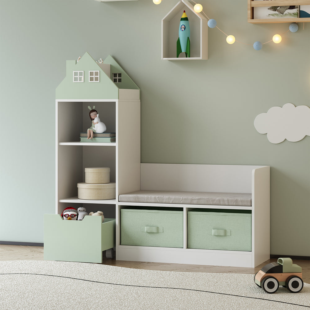 Banc pour enfant avec étagère Vipsali 100 x 99 x 30 cm blanc vert menthe [en.casa] 