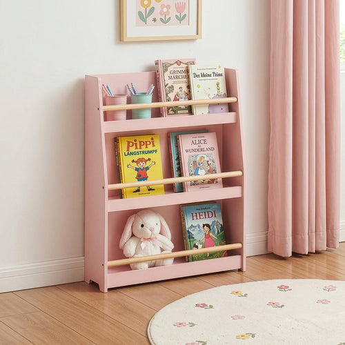 Libreria Virer per Bambini Scaffale Montessori per Cameretta a 3 Scomparti 78 x 60 x 18 cm - Rosa [en.casa]