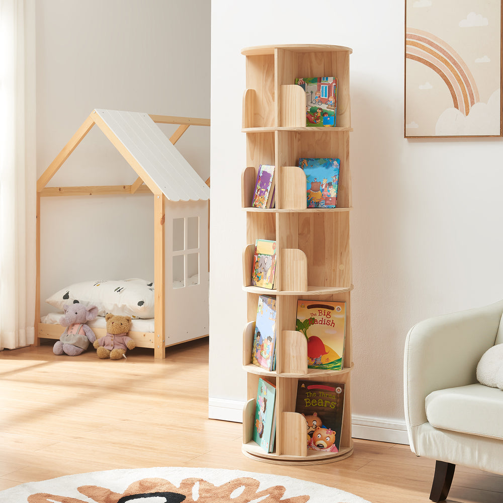 Bibliothèque rotative pour enfants Chasek bois de pin naturel [en.casa]