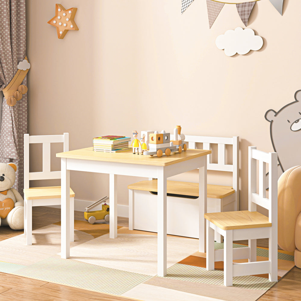 Set tavolo per bambini Lousame legno di pino naturale / bianco [en.casa] - premiumXL
