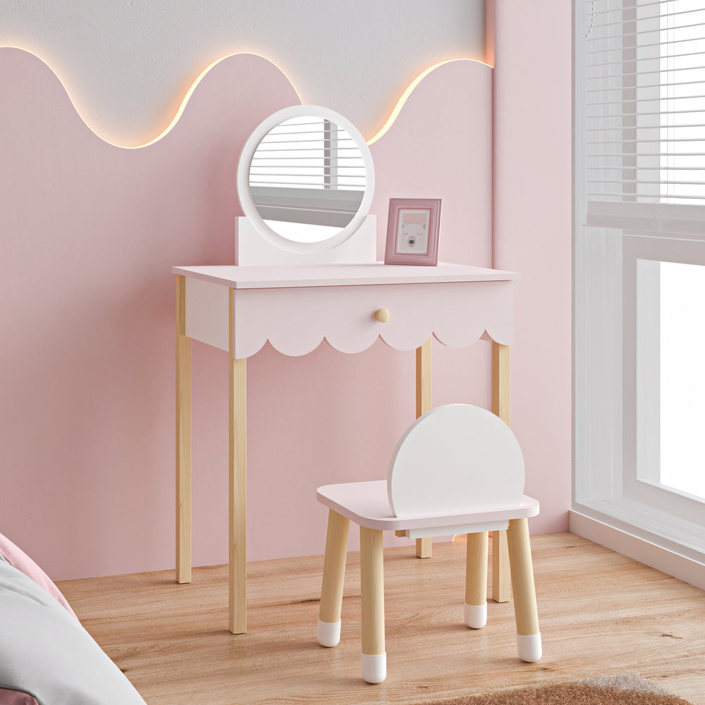 Coiffeuse pour enfant avec chaise Vestnes Cotton Candy/Blanc [en.casa] - premiumXL