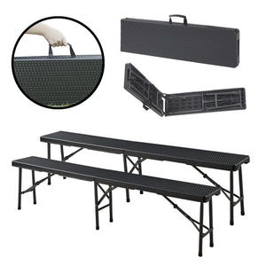 Banc pliant - Set Mark 2 - pcs. aspect rotin noir [en.casa] - premiumXL