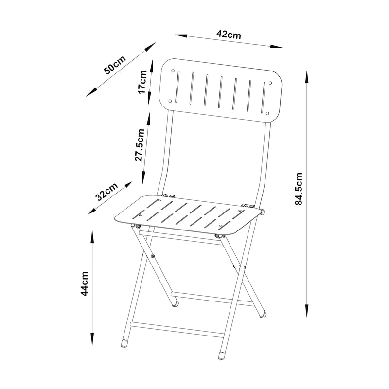 Croquis coté Lot de 2 chaises pliantes Sande [en.casa]