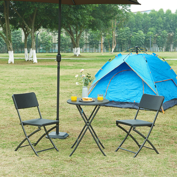 Tavolo da Picnic Mark Pieghevole Nero Effetto Rattan [en.casa]