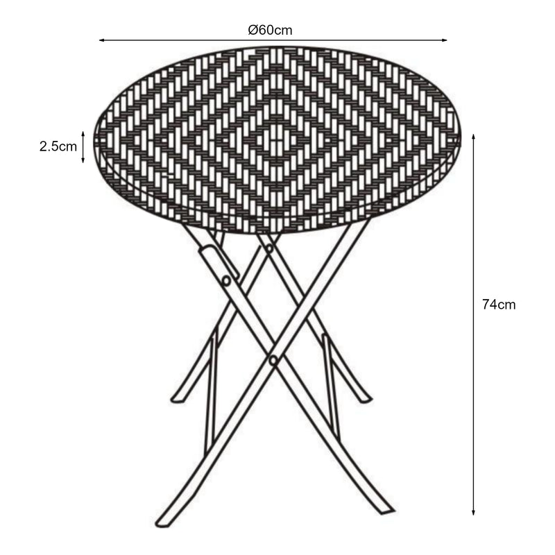 Croquis coté Table de camping pliante Mark effet rotin noir [en.casa]
