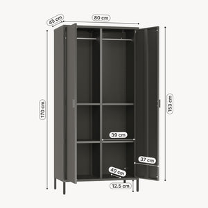 Armadio Guradaroba Esteli in Acciaio a 2 Ante con 2 Barre Appendiabiti e 4 Ripiani 170 x 80 x 45 cm [en.casa]