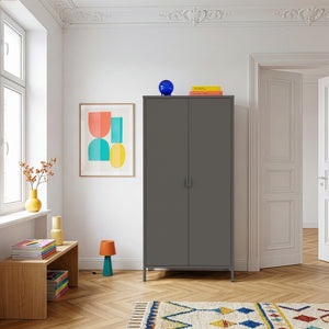 Armadio Guradaroba Esteli in Acciaio a 2 Ante con 2 Barre Appendiabiti e 4 Ripiani 170 x 80 x 45 cm [en.casa]