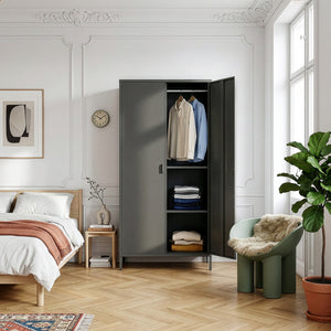 Armadio Guradaroba Esteli in Acciaio a 2 Ante con 2 Barre Appendiabiti e 4 Ripiani 170 x 80 x 45 cm [en.casa]