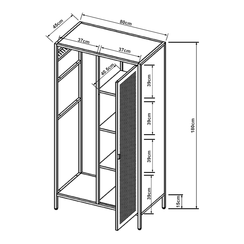 Schizzo in scala Armadio per Guardaroba Puumala in Metallo 180 x 80 x 45 cm [en.casa]
