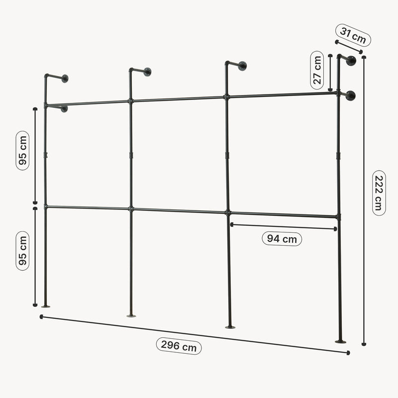 Schizzo in scala Stand Appendiabiti Kenävatka da Parete in Acciaio con Barra Porta Abiti - Nero [en.casa]