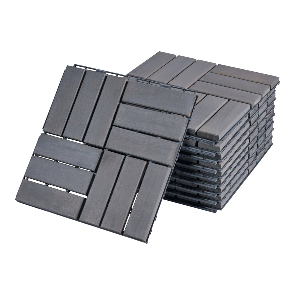 Set Alliste di 10 Piastrelle per Pavimentazione da Esterno in Legno di Acacia casa.pro 