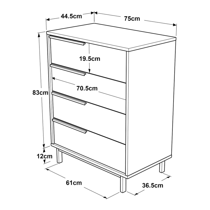 Croquis coté Commode Vesanto 95 x 75 x 45 cm [en.casa]