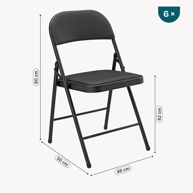 Croquis coté Lot de 6 Chaises de Bureau Chaise de Conférence Chaise de Salon Pliante Chaise Visiteur Similicuir Métal Rembourré 46 cm x 80 cm x 50 cm [pro.tec]