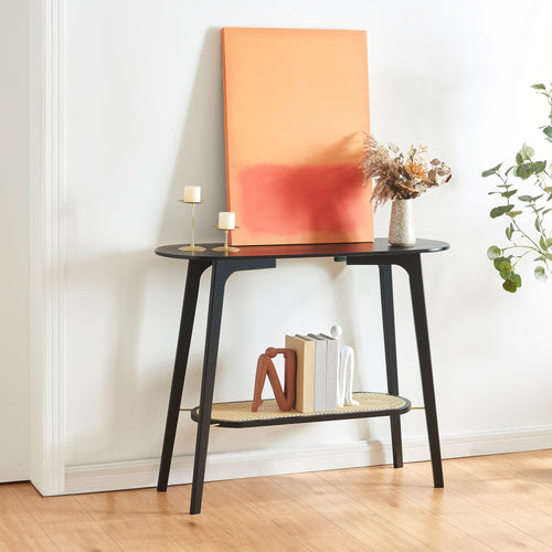 Table console Taivalkoski 100x35x80 cm noir/effet rotin [en.casa] - premiumXL