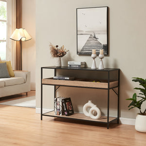 Table console Belana 110x40x80 cm noir/effet chêne [en.casa] - premiumXL