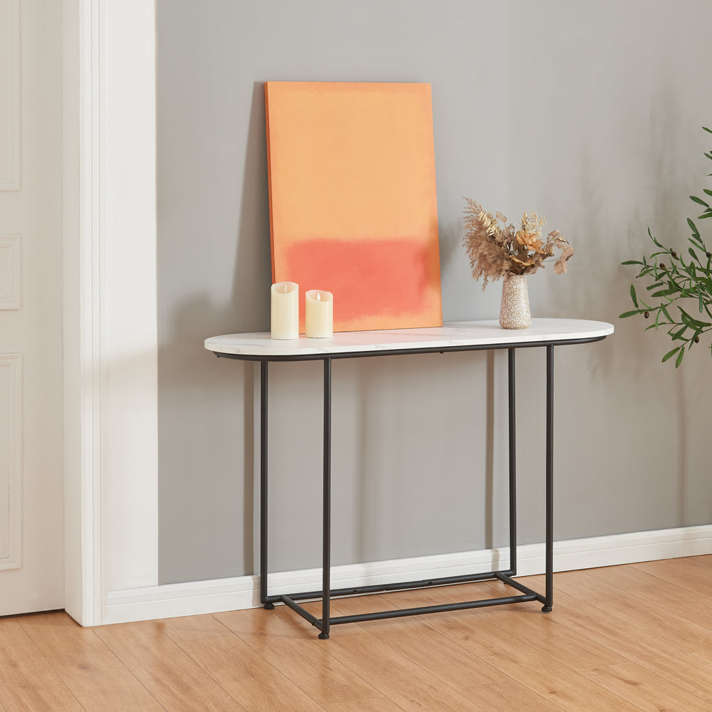 Table console Nordfron 120x40x75 cm marbre, blanc [en.casa] - premiumXL