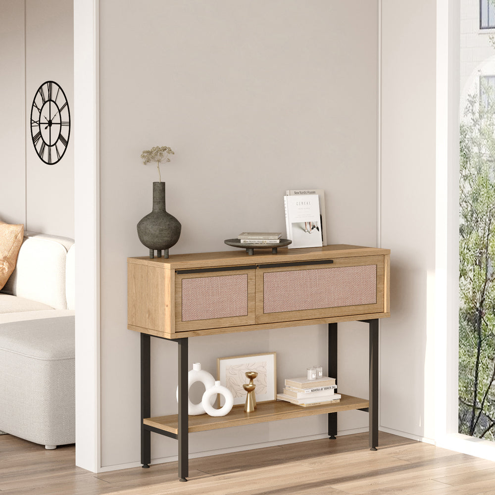 Consolle Kvænangen 100x30x76 cm effetto rovere/rattan [en.casa] - premiumXL