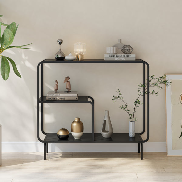 Table console Færder acier noir mat [en.casa]