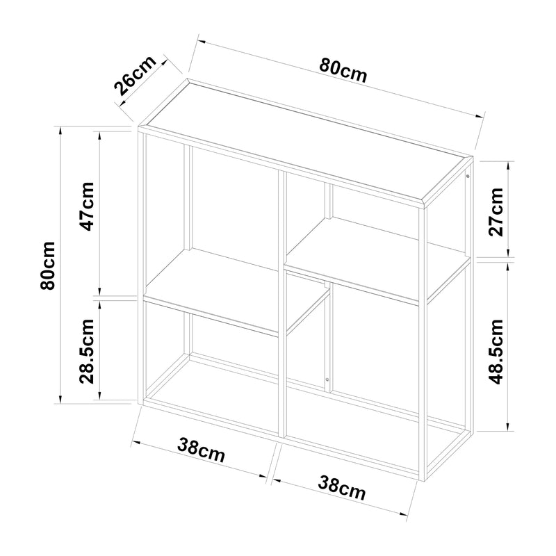 Schizzo in scala Tavolo a Consolle Strömstad Scaffale da Terra Espositore 80x80x26 cm Acciaio [en.casa] 